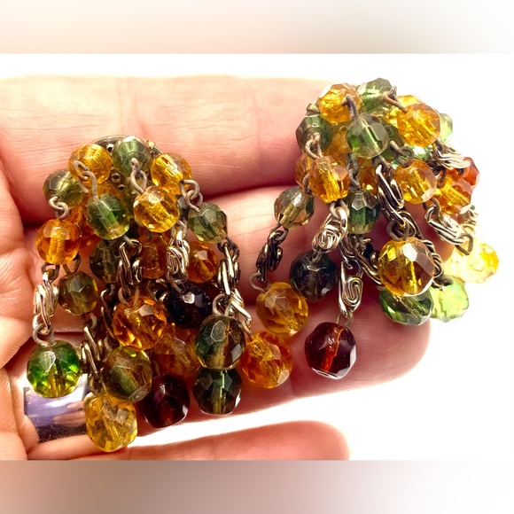 Vintage Signed Made in West Germany Dangle Cluster Clip On Earrings - Picture 4 of 6